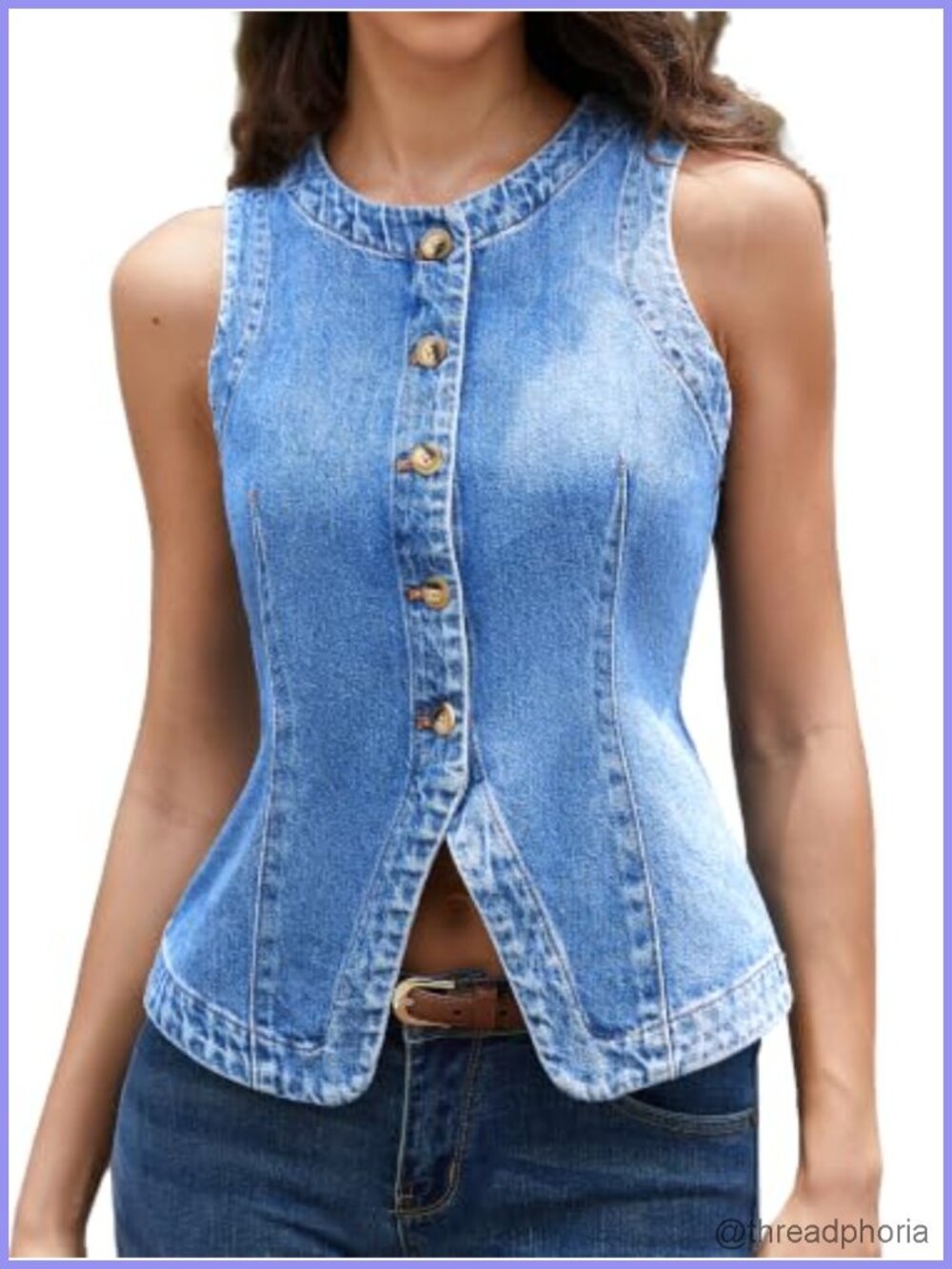 Women's Denim Vest Button Down No Stretch Cotton Blend Sleeveless
